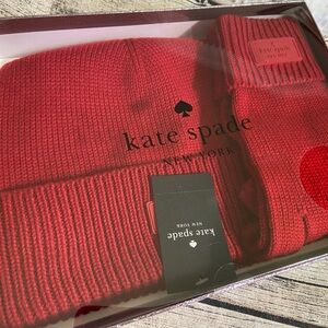 NWT! ♠️ 🍒 kate spade authentic hat and gloves gift set in cherry red + gift box